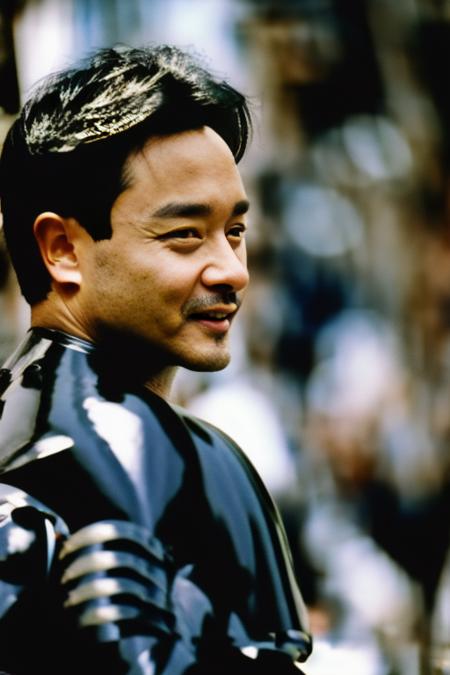 photo of lesliecheung with RoboCop armor, masterpiece, best quality, solo, portrait, (high detailed skin:1.2), 8k uhd, dslr, soft lighting, high quality, film grain, Fujifilm XT3,<lora:lesliecheung_v4:0.9>