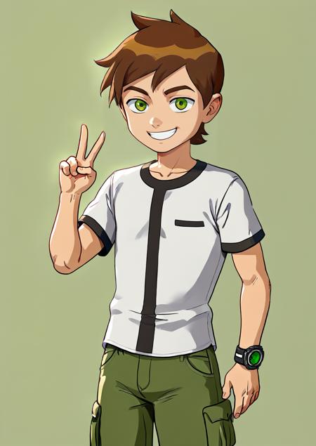 ben,green eyes, short hair,omnitrix,