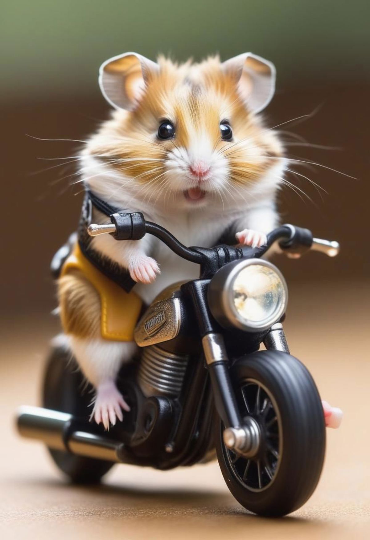 A Hamster Sitting on a Miniature Motorcycle Toy