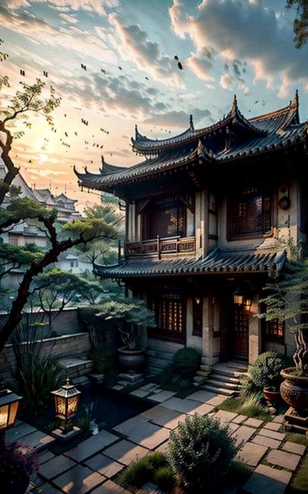 (best quality,ultra-detailed,realistic,RAW photo,8k uhd,ultra high res,photorealistic style,cinematic scenes, masterpiece,dramatic lighting,extremely detailed CG unity wallpaper) ,empty scene,courtyard in night,lanterns,<lora:CSAL_Jiangnan_v11_100:1>