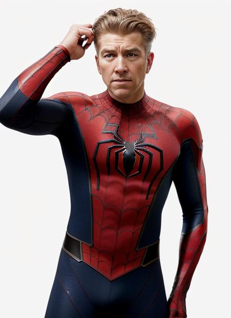 ((detailed face)), (dl1), man, solo, man wearing  spider-man  costume, full body, full body shot, white background, no background, PNG, natural lighting, no shadows, ultra detailed, hyperrealistic, 80mm, 4k, 8k, 8k realistic, sharp focus, intricate, high resolution   <lora:DavidLynch-10:0.8>