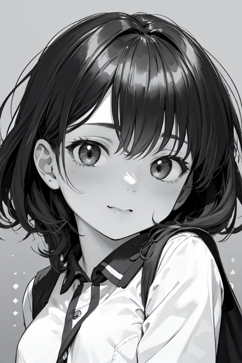 masterpiece,best quality,upper body,1girl,kindergarten uniform,colored with greyscale background,photorealistic,zoom layer...