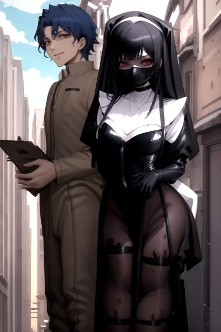 Shinji Matou x Cyberpunk Nun (Fate/Stay Night x Cyberpunk)