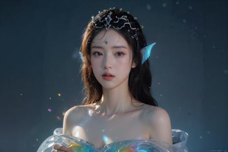 ethereal fantasy concept art of <lora:nvshenlongv2:0.8>,swimming,mermaid,crown,head fins,masterpiece,best quality,highres,1girl,perfect stature,fashion pose,bangs,<lora:liuli:0.6>,chromatic dispersion,(metallic_lustre:0.8),(tansparent_plastic:1.3),coloured glaze,Polychromatic prism effect,rainbowcore,iridescence/opalescence,glowing colors,aluminum foil,Glowing ambiance,<lora:anxiang:0.2>,curvy,big breasts,narrow waist,, best quality , masterpiece, illustration, an extremely delicate and beautiful, extremely detailed ,CG,unity,8k wallpaper, Amazing, finely detail, masterpiece, best quality,official art,extremely detailed CG unity 8k wallpaper,absurdres, incredibly absurdres, huge filesize , ultra-detailed, highres, extremely detailed,beautiful detailed girl, extremely detailed eyes and face, beautiful detailed eyes,light on face, . magnificent, celestial, ethereal, painterly, epic, majestic, magical, fantasy art, cover art, dreamy