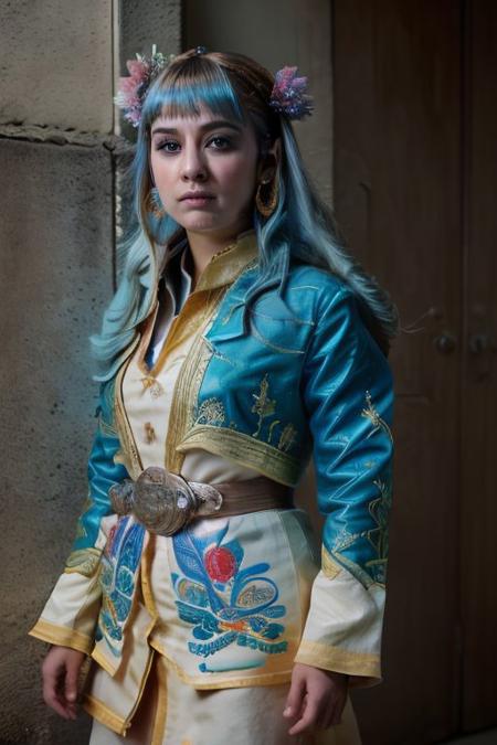 masterpiece, best quality, civitai-chan wearing blue and cyan egelikadini, photo by greg rutkowski