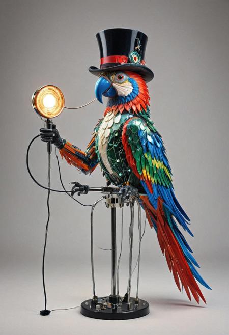 embedding:lazmpos, Transistors, LED, colorful LED lights, RGB lights, red green and blue parrot, art deco, top hat, cane, monocle,RetroBG