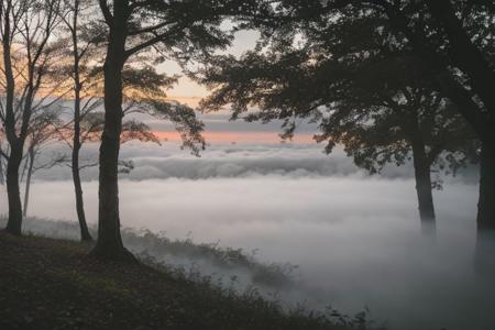 raw photo, a sunset landscape, Valdivian temperate forests, Chilean forest,  cozy, photorealistic, high detailed texture, 8k uhd, dslr, soft lighting, high quality, film grain, Fujifilm XT3, Sony A7 IV, highly detailed photography, (muted colors, cinematic, dim colors, soothing tones:1.2), vibrant, insanely detailed, hyperdetailed, (dark shot:1.2), (vsco:0.3), (intricate details:0.9), (hdr, hyperdetailed:1.2) (highest coherency: 1.39) (highest quality: 1.39) (rule of Thirds) (award winning) (breathtaking) (masterclass) (vibrant color: 0.79) (foggy: 1.29)