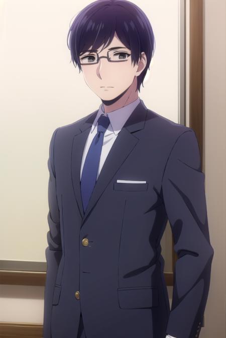 narumikanai, <lora:narumi kanai s1-lora-nochekaiser:1>,
narumi kanai, black hair, male focus, glasses, (black eyes:1.5),
BREAK necktie, formal, suit,
BREAK indoors, classroom,
BREAK looking at viewer, (cowboy shot:1.5),
BREAK <lyco:GoodHands-beta2:1>, (masterpiece:1.2), best quality, high resolution, unity 8k wallpaper, (illustration:0.8), (beautiful detailed eyes:1.6), extremely detailed face, perfect lighting, extremely detailed CG, (perfect hands, perfect anatomy),