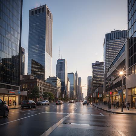 dramatic lighting, beautiful, best render, realistic, ((cityscape)), ((modern)), street view