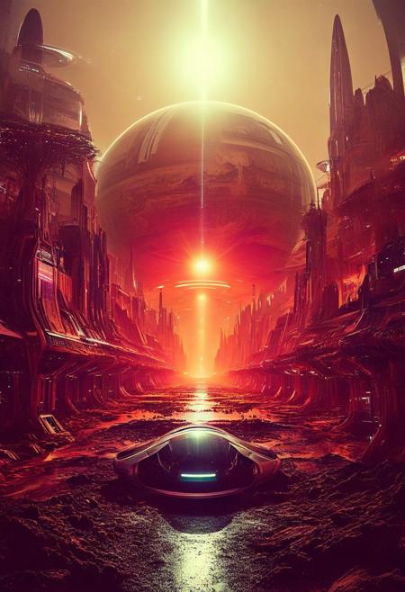 ()Hyoer Realistic:2.0)Polaroid picture 
an image of a terraformed Mars, transformed into a vibrant, Miami-inspired paradise. The cityscape is a fusion of futuristic architecture and tropical, Art Deco design, with towering skyscrapers and neon-lit streets. Exotic cars speed by, their sleek, aerodynamic bodies glowing with a soft, electric light. The air is thick with the hum of technology and the distant thrum of a futuristic city. Capture the surreal, futuristic beauty of this scene, where humanity has transformed the red planet into a thriving, tropical metropolis.