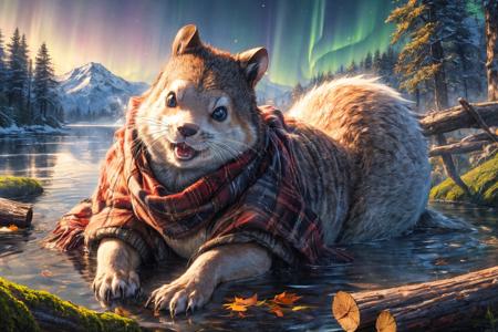 (RAW photo, 8k uhd, Analog style, Masterpiece, Best Quality, Highres:1.3), (dramatic, cinematic:1.2), BREAK,
movie shot of realistic (1beaver:1.35) wearing (sweater:1.4) (sitting:1.2) on (island on lake:1.2), (beaver tail, (paws:1.05):1.15), (holding stick:1.1), (river, detailed autumn mapple pine forest:1.2), (fabulous small house, beaver village:1.2), (mountains:1.1), (falling leaves:1.2), (wooden (logs:1.15), (moss:1.1):1.2), (morning, fluffy cloud:1.25), (godrays, light particles, colorful:1.3), looking at viewer, (frontal:1.2), BREAK,
(photorealistic, no humans:1.3), (quadruped:1.35), (wearing plaid sweater:1.35), ((scarf:1.1), cute (eyes:1.15), full body:1.1), (wildlife photo, photo by discovery channel:1.2), (fantasy fabulous dream world, shiny:1.3), (soothing calm mood:1.2), (scandinavian northern nature, outdoors, steam, waterfall, cliff, (aurora:1.05):1.1), snow, brown, (rodent teeth:1.1), BREAK,
<lora:more_details:0.8>,
<lora:zoom_slider_v1:3.8>,