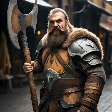 <lora:RPGDwarfXL:0.71> armor, weapon, huge axe, old, scar