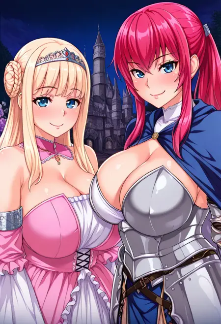 MILFs Elisabeth von Elstein and Angelica von Eustest (Pin-Point / Neromashin / 王女&女騎士Wド下品露出~恥辱の見世物奴隷)