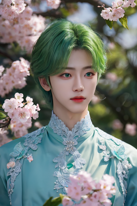 <lora:jaeminv1_ghotilafish:1>, jaemin, (alluring fairy, up close,looking at viewer:1.2)
8k, intricate, elegant, highly detailed, green eyes, majestic, digital photography, (masterpiece, sidelighting, finely detailed beautiful green eyes: 1.0), hdr, blurry, blurry foreground, blurry background, branch, cherry blossoms, depth of field, motion blur, photo_background, solo, tree, vibrant details, luxurious, absurdres, incredibly absurdres, (realistic, photo-realistic:1), finely detail, best quality, lace, hyperrealistic, anatomical, elegant, blue butterfly