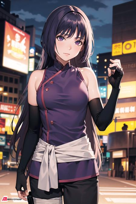 (best quality), (highly detailed), masterpiece, (official art),sumire kakei, long hair, elbow gloves, fingerless gloves,straight hair, bandages, bandaged arm, ninja,  looking at viewer, city, night, sky, cowboy shot, (intricately detailed, hyperdetailed), blurry background,depth of field, best quality, masterpiece, intricate details, tonemapping, sharp focus, hyper detailed, trending on Artstation,1 girl, high res, official art