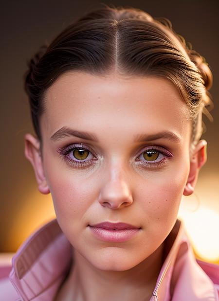 portrait of skswoman, bashful , wearing luxury clothing , with Updo , background autumn epic (photo, studio lighting, hard light, sony a7, 50 mm, matte skin, pores, colors, hyperdetailed, hyperrealistic), <lyco:Millie Bobby Brown:1.2>