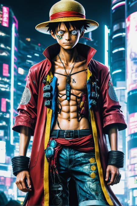 cyberpunk version of Monkey D. Luffy