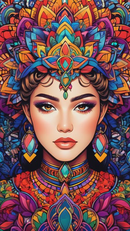 Random artwork, single person, intricate background, colorful