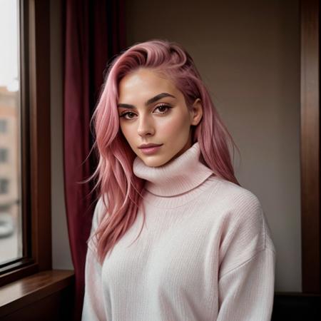 <lora:fitaitana_sd15_512_128_64_v1:1> fitaitana pink hair, 1girl, wearing a turtleneck sweater,, professional, photography, excellent lighting, impeccable, precision, rich colors, deep shadows, clarity, high-resolution, razor-sharp, composition, light and shadow, timeless beauty, captivated, artistry, craftsmanship, elegance, sophistication, exquisite, details, atmosphere, balance, masterful, technique, expertly captured, stunning, visual impact, top-quality, compelling, professional-grade, aesthetics, flawless, remarkable, perfection, attention, dynamic, evocative, nuanced, depth, vibrancy, masterclass, breathtaking, awe-inspiring, high-definition, alluring, enchanting, texture, storytelling, mesmerizing, cinematic, elite, artistry.