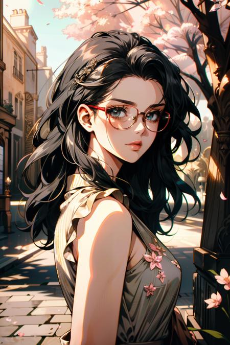 ((ultra detailed, masterpiece, absurdres))
 <lora:DMC5Nicoletta:0.9>
DMC5Nicoletta, 1girl, solo, long hair, black hair, glasses, Art deco ballroom, crystal chandeliers, ornate mirrors, glamorous golden lighting