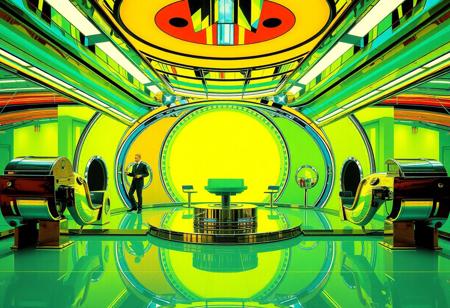 Avant-garde , 1970s futurism, chrome , chartreuse and teal