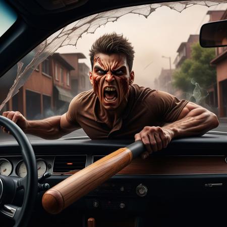 Ultra realistic color pencil  image of an extremely angry young man breaking  the windshield of a  car with a baseball bat.
BREAK
Deep dark intense brown misty background, Dark theme, dynamic lighting, (soft shadows), (soft focus), (photo realistic), uhd, 8k