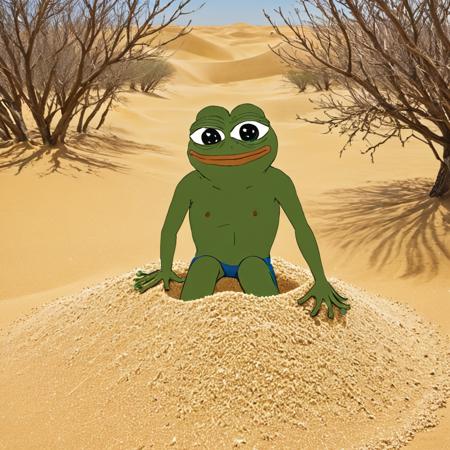 A place full of sand scattered with dry branches and very arid, (((pepe_frog))), 1 boy <lora:pepe_frog SDXL:1.2>