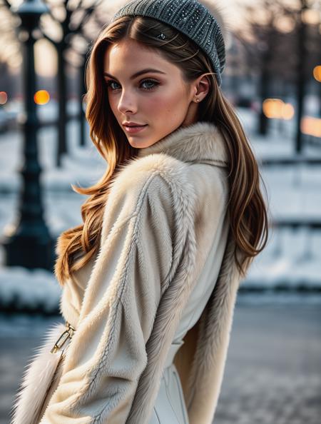 beautiful woman (c4rmr0se:.99), beautiful hair, winter Paris, elegant, snowing, natural skin texture, ((fashionable fur coat)), (turtleneck), sunset, cute smile, (Looking back over shoulder), 24mm, 4k textures, soft cinematic light, adobe lightroom, photolab, hdr, intricate, elegant, highly detailed, sharp focus, ((((cinematic look)))), soothing tones, insane details, intricate details, hyperdetailed, low contrast, soft cinematic light, exposure blend, hdr, faded<lora:more_details:.6> <lora:wowifierV3:.6>