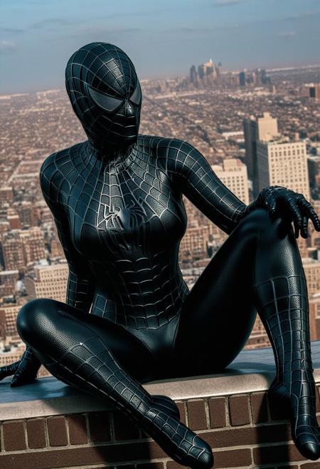 score_9, score_8_up, score_7_up, best quality, realistic, masterpiece, beautiful detail, hyperrealistic, afternoon sky, ((1girl, woman body, big breasts)), amazing detailed full body portrait of a beautiful girl, wearing a realistic and highly detailed black raimi spider-man suit, ((huge muscular girl)), ((wears black spiderman mask)), professional model wears ultra - detailed black raimi spider - man suit, ultra - detailed and grained black raimi spiderman suit, suit covered entire body and hand, black spiderman gloves, wet, (sitting), (full body), (dirty skin), close up, octane render, highly detailed, volumetric, dramatic lighting, (highest quality:1.1), (HDR:1.3), (top quality, best quality), realistic, high definition,