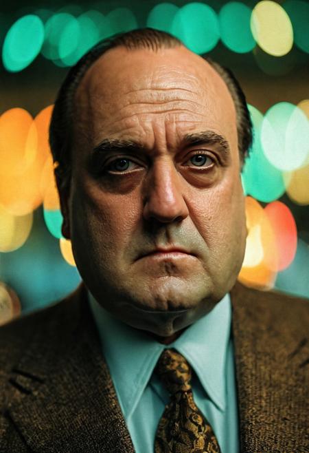 (anamorphic bokeh style, oval bokeh style, anamorphic blur background style, special effect bokeh style, anamorphic lens distortion style, anamorphic film styleSoft Lighting ), Tony soprano portrait , hyper detailed, analog photo, Cinematic,