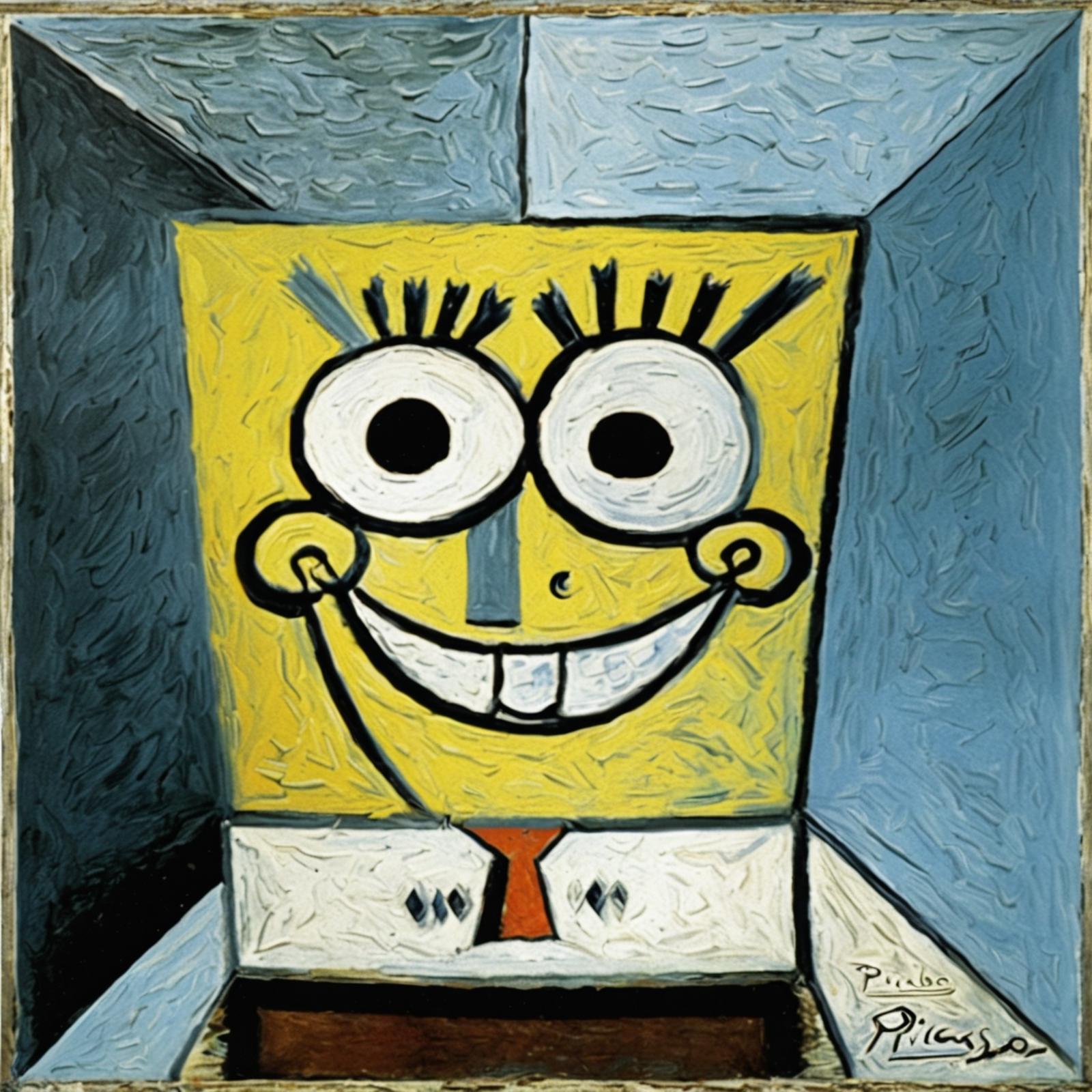 A Spongebob Squarepants painting with a unique style.