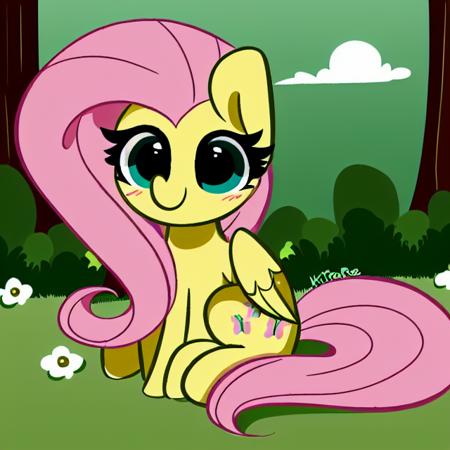 safe, solo, fluttershy, pegasus, pony, mare, female, cute, forest, trees, by kittyrosie