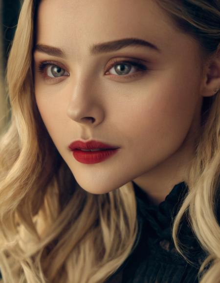 cinematic photo skswoman, long hair, parted lips, blurry, lips, makeup, lipstick, portrait, realistic, bokeh, professional, 4k, highly detailed <lora:Chloe Grace Moretz:1.2>