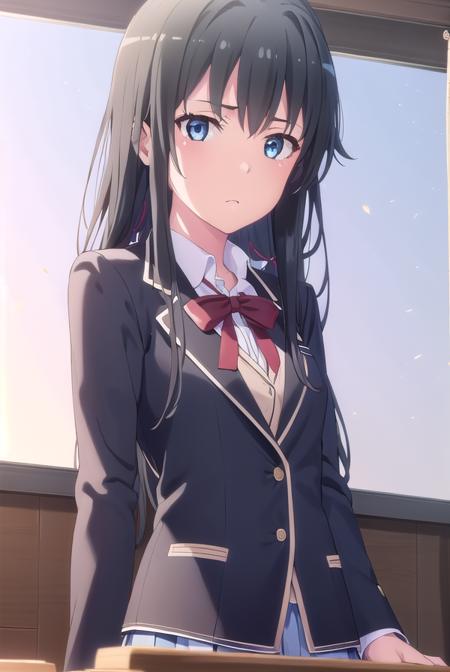 yukinoyukinoshita, <lora:yukino yukinoshita s2s3-lora-nochekaiser:1>, 
yukino yukinoshita, black hair, blue eyes, long hair, ahoge, (small breast:1.2),
BREAK blazer, cardigan, jacket, plaid, plaid skirt, school uniform, skirt, sobu high school uniform,
BREAK indoors, classroom,
BREAK looking at viewer, (cowboy shot:1.5),
BREAK <lyco:GoodHands-beta2:1>, (masterpiece:1.2), best quality, high resolution, unity 8k wallpaper, (illustration:0.8), (beautiful detailed eyes:1.6), extremely detailed face, perfect lighting, extremely detailed CG, (perfect hands, perfect anatomy),