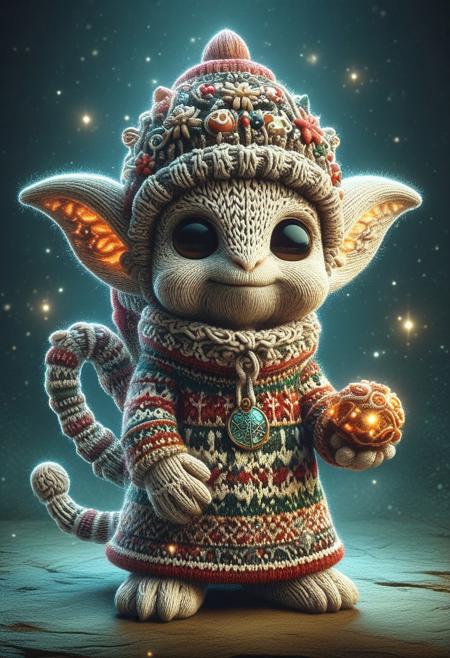 ChristmasSweater, Highly detailed Dynamic shot of majestic adorable myconid energy priest, mushroom goblin, high quality, beautiful masterpiece, fantasy creature, kawaii, digital art, glowing sparkles