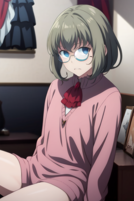 misakiamane, glasses, blue eyes, casual, sitting, living room