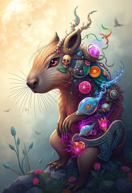 digital art images, beautiful, fantasy, and complex, capybara, ((herbs_morf)),