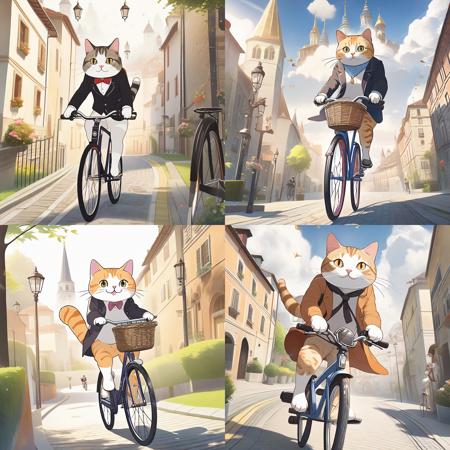 best quality, high quality, absurdres, Cat Riding a Bicycle