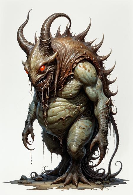 full body, lineart, concept art, a misshapen, beefy slug-like monster stands on a tentacle-like foot, glowing eyes, big teeth, watercolor wash, approaching perfection, pure form,  minimalistic, unfinished, concept art by Brian Froud and Carne Griffiths, intricate details, 8k post production, high resolution, hyperdetailed, trending on artstation, sharp focus, studio photo, intricate details, highly detailed, by greg rutkowski<lora:xl_more_art-full_v1:0.5>
dungeon and dragon , fantasy,  detailed_eye_model, white background, red olive brown