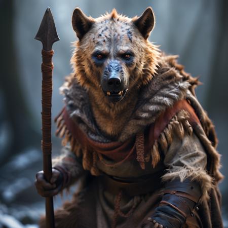 highly detailed documentary photo of gnoll:1.3,

solo,  male focus, teeth, armor, scar, fangs, depth of field, fur cloak, fur trim, pelt, scarf, sitting, weapon on back, blurry, blurry background, realistic:1.3, tribal hut,

masterpiece, best quality:1.1, 

ultra photoreal, photorealistic:1.0, sharp focus:1.1, 
depth of field:1.1, 

50mm, style of Nathan Wirth, Hasselblad X1D II, Porta 160,
