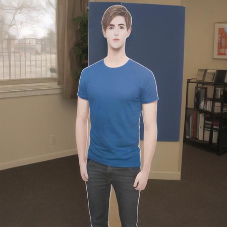 highly realistic single young adult man standing up cardboard cutout, inanimate <lora:glossyphotov3-notfullytrained:0.7>