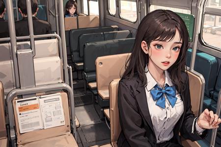 [[[[[finely detailed eyes and detailed face]]]]],1girl, solo, ((bus)) school