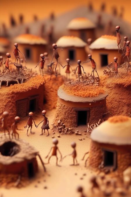 <lora:Diorama:1>Diorama - micro photography of tiny people village at termites' nest high details. realistic photo manipulation.