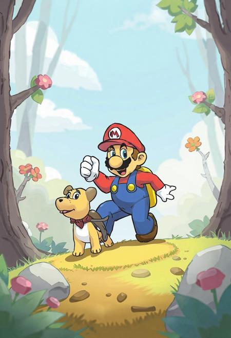 logo mario chasse avec son chien en foret
