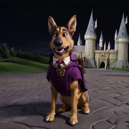 highres,absurdres,masterpiece,karmikarminsky dog,half centaur,(wearing dark violet school uniform:1.2),(fully clothed:1.5),<lora:sd_xl_offset_example-lora_1.25:1>,realistic paws,detailled fur,(background ist hogwarts castle:1.3),magical atmosphere,nighttime,stars,<lora:karmikarminskyxl:1>,<lora:CLAYMATE_V2.03_:1>,(happy:1.4).,smiling,clay figure