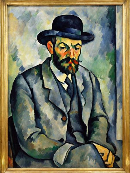 <lora:huixin10-000008:0.7>,
Impressionism, Cezanne, painting, man, hat, suit, sitting, contemplative, pensive, serious expression, indoor setting, realism, 20th century, Paul Cézanne, (((masterpiece))),(((best quality))),((ultra-detailed))