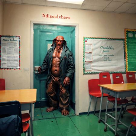 <lora:GraphicNovel:1> Cthulhu in a school classroom