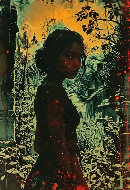 vintage analog photo, film grain, scratched paper, 35mm Vintage photo,
hyper realism, IR photo, light leaks, (split screen overlay , x-ray view:1.3), , , double exposure , , (glitched image:1.2), , , a glitched out portrait of a red skin demon girl walking through a graveyard , pixelation , sinusoidal distortions, screen tear, , post modern deconstruction , molecular view , vibrational spiral signals, (rose garden overlay, split screen image:1.1), abstractions, experimental