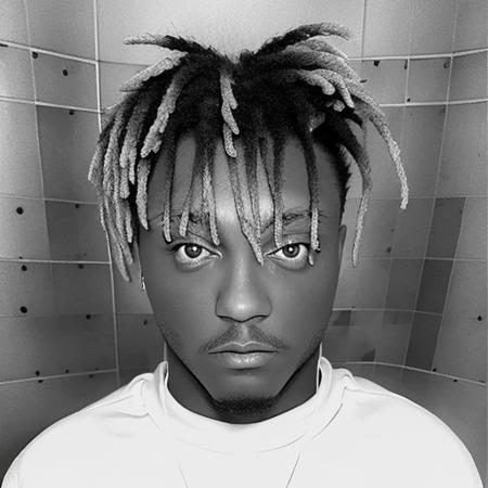 ((masterpiece, best quality, portrait)), ((black and white pencil drawing)), juicewrld, detailed eyes, male focus, solo, isolated <lora:juicewrldv2:1>