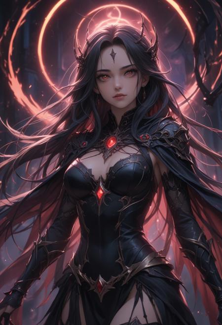 score_9, score_8_up, score_7_up, score_6_up, dynamic, (anime, masterpiece), best quality, (8k), detailed background, sharp focus, intricate, ambient lighting, super high quality, hyper detailed background, cinematic lighting, adult, double tone long hair, medium breasts, verybadimagenegative_v1.3, Nightmare Empress, Dreamweaver Cloak, Eyes of the Abyss, Thorned Eclipses
